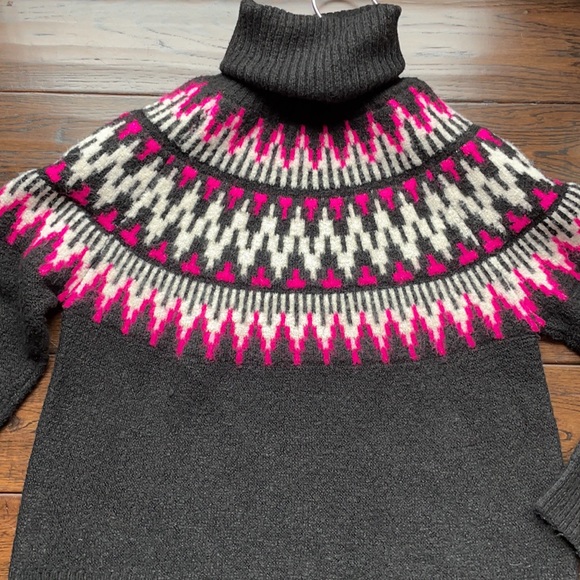 Line & Dot Kels Fair Isle turtleneck sweater crop boxy black neon hot pink - Picture 4 of 11